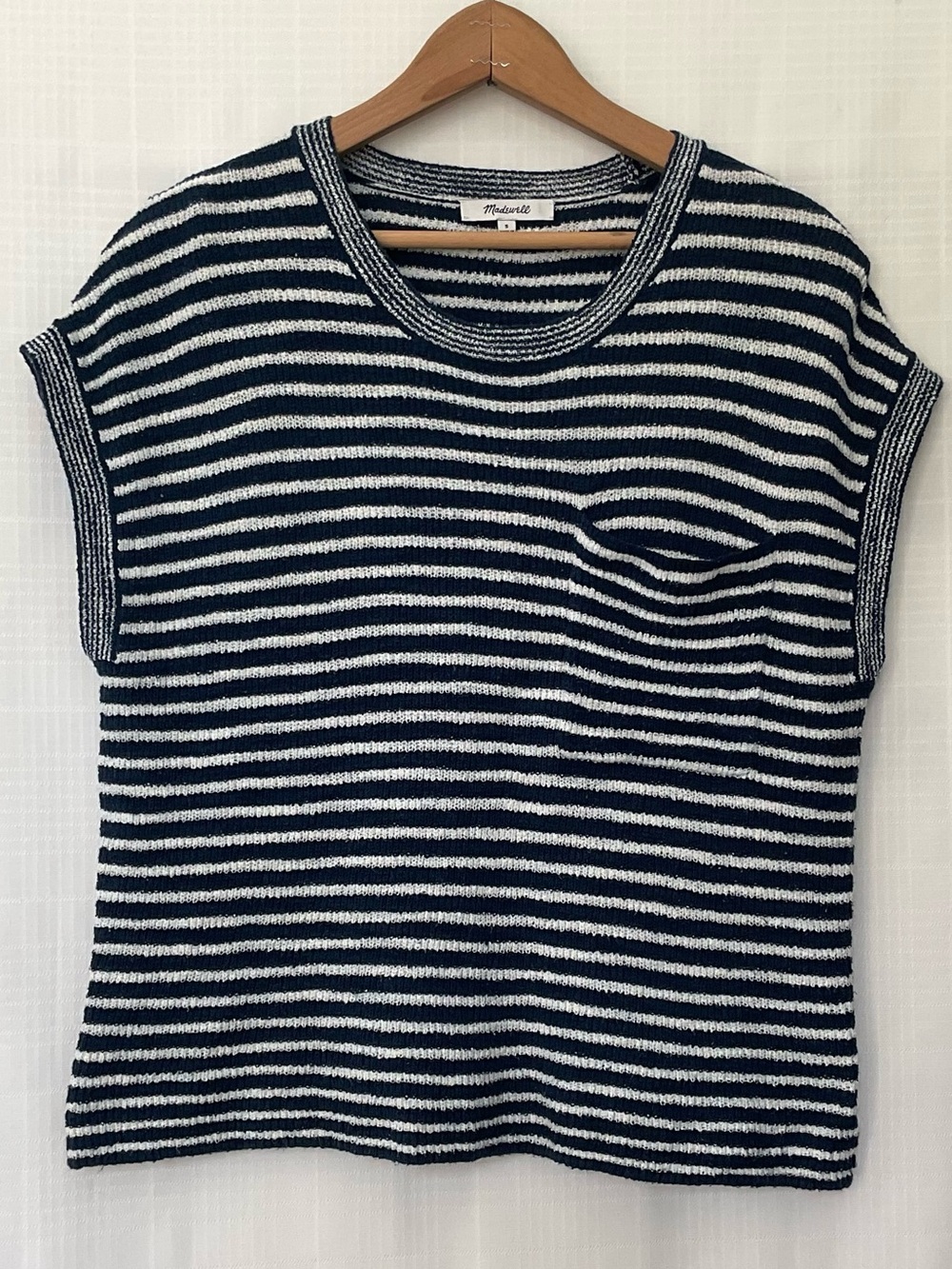 Madewell Navy & White Striped Crewneck short sleeve  Sweater
